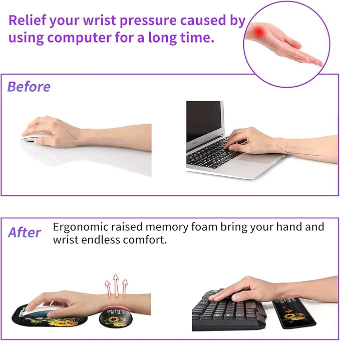 Sunflower Keyboard Wrist Rest Pad + Small Mouse Pad + Wrist Rest Pad + Cup Coaster Set Inspirational Quotes Ergonomic Wrist Rest Support Gel Pad Pain Relief Memory Foam Set for Gaming Office