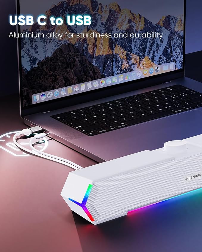 LENRUE G11 Computer Speakers for Desktop Touch Lights PC Speakers with Surge Clear Sound USB C/USB Powered for Computer Desktop PC Laptop Monitor (White)