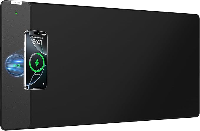 2-in-1 Mouse Pad with Magnetic Wireless Charging Gaming Mouse Pad 31.5x15.8 Large Desk Mat for Laptop/Keyboard Waterproof Smooth Surface Non-Slip Base No Adapter