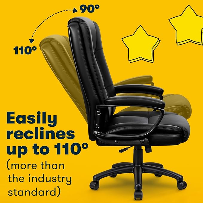 OFIKA Home Office Chair 400LBS Big and Tall Computer Chair Heavy Duty Design Ergonomic High Back Cushion Lumbar Back Support Adjustable Executive Leather with Armrest