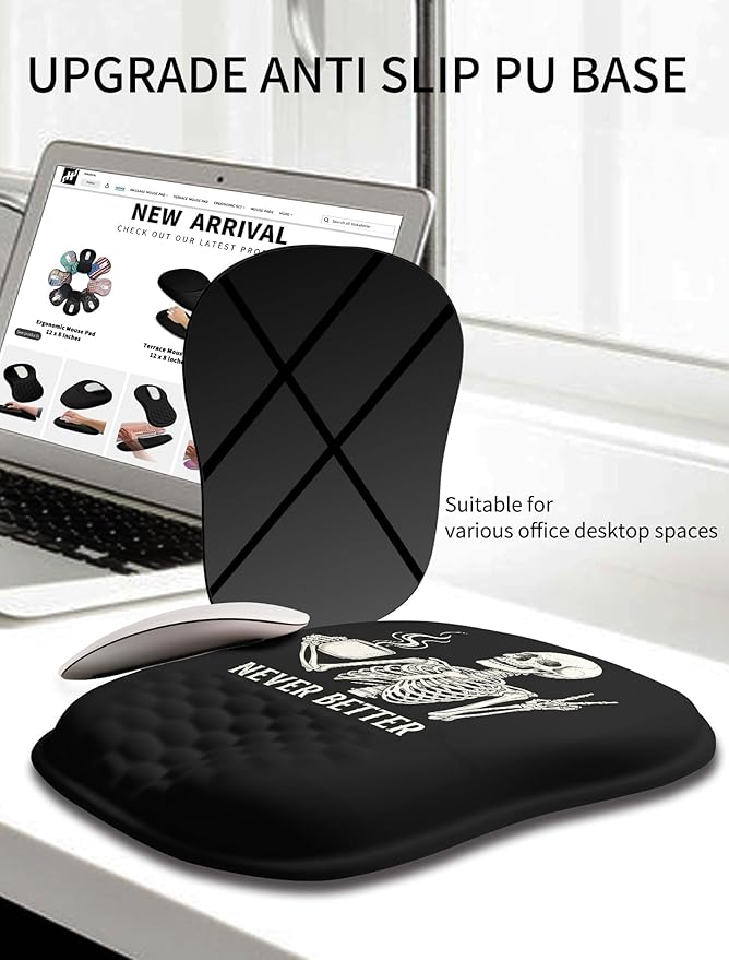 Hokafenle Ergonomic Wrist-Hugging Mouse Pad Wrist Support U-Shaped Holding Wrist Rest Mousepad for Carpal Tunnel Pain Relief with Cushioned Memory Foam Slope Massage Bulge (10.2x8.3 inNever Better)