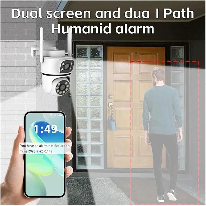 10MP Dual-Lens 5G WiFi Camera PTZ Outdoor 4K HD Dual Screen Home Security-Protection Camera Color Night Vision Surveillance(US Plug8MP with 128G Card)