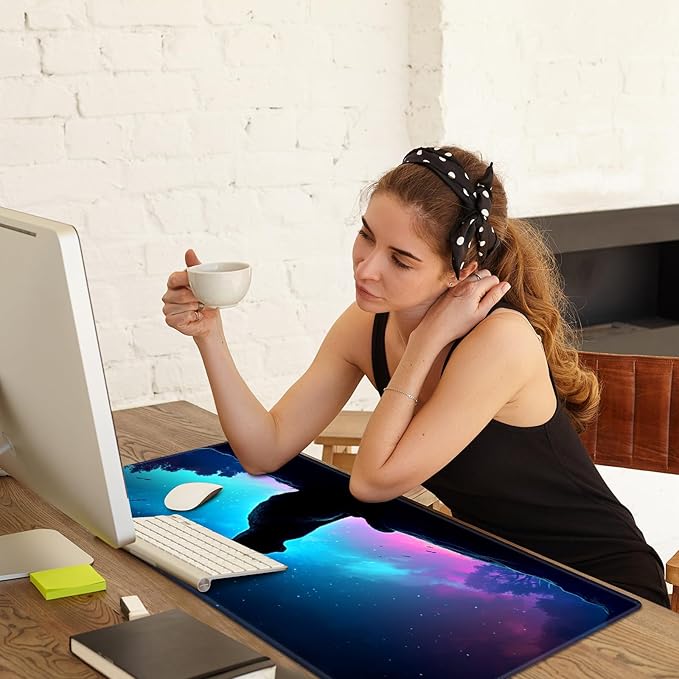 Warm Desk PadHeated Desk Pad Mouse Mat Gamingwith 3 Heating Levels &amp 3 Hours Auto Shut-OffLeather 31.5 x 13 Foot Warmer Keyboard Office MatCute Cat Galaxy