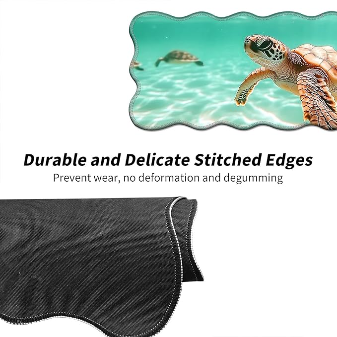 Turtle Swimming Desk Mat Mouse Pad 31.5 x11.8 XL Extended Mousepad Huge Mouse Pads with Stitched Edges Desk Pad for Work Game Office Home
