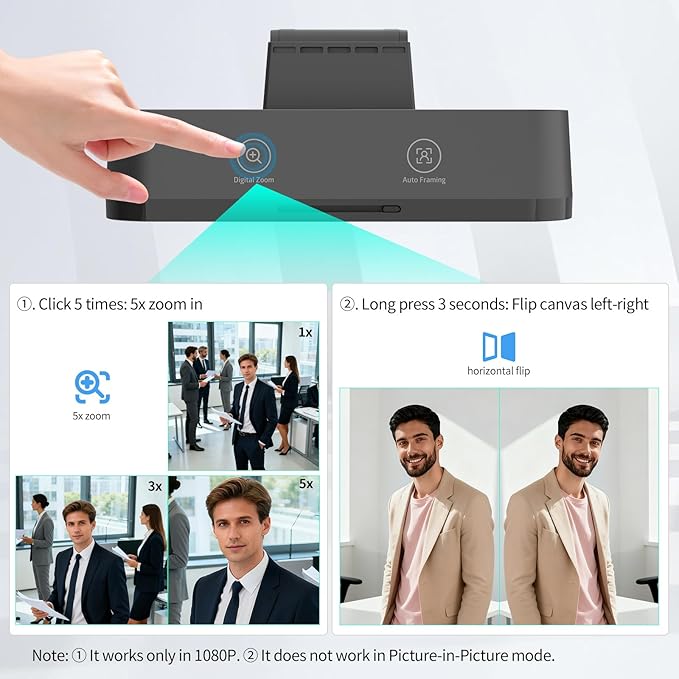 4K Webcam for PC 8MP USB Webcam with Dual Noise-reducing Microphones Picture-in-picture Auto Framing 5X Zoom 92° Wide FOV Auto Light Correction Perfect for Conference Video Callings Streaming