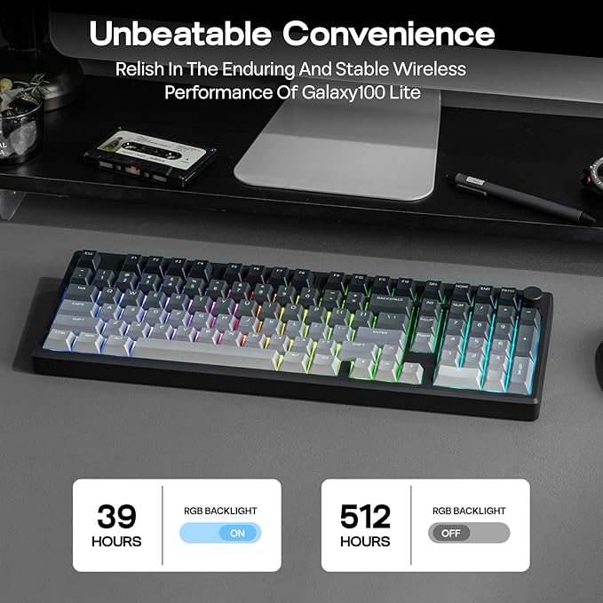 EPOMAKER Galaxy100 Lite QMK/VIA Gaming Keyboard with 8000mAh Battery and Numpad 1800 Aluminum Mechanical Keyboard USB-C/BT/2.4Ghz Hot-Swap Creamy Sound (Black Marble White Switch)