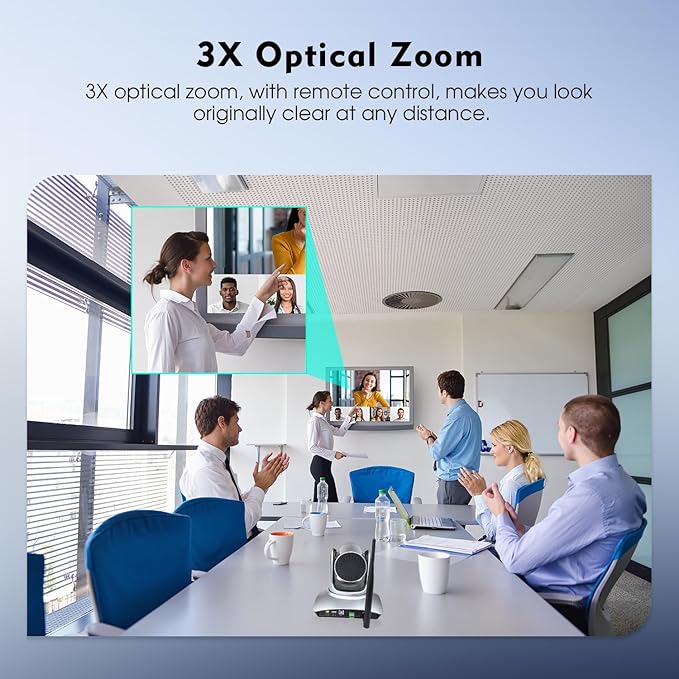 TOALLIN Wireless PTZ Conference Room Camera 3X Optical Zoom Streaming Camera 1080P Full HD Wireless Webcam for Video Conferencing/Live Streaming/Church Services Worship/Online Education