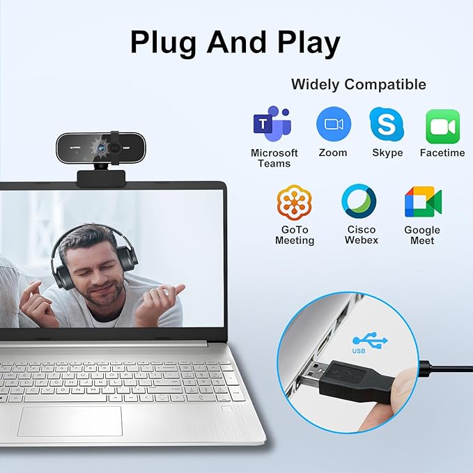C28 1080P Webcam with Privacy Cover and Tripod Stand PC Camera with Noise-Cancelling Mic Auto Light Correction Plug and Play Web Camera for Streaming Zoom/Facetime
