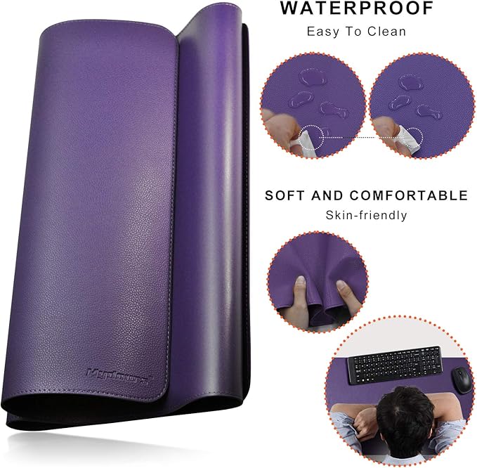 Mydours 38x16 Large Desk Pad Purple Desk Mat XL PU Leather Desk Mat for Workspace &amp Decor Durable Keyboard Mouse Pad for Home Office Writing &amp Gaming (Purple)