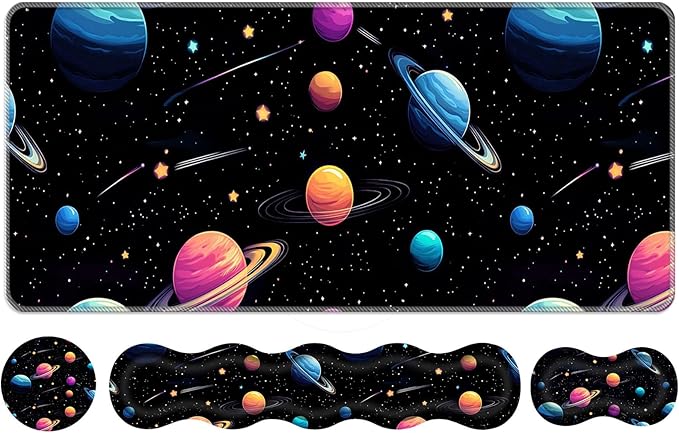 Keyboard Wrist Rest SetMemory Foam Wrist Support Mouse Pad31.5x11.8 Desk Mat for Comfortable Typing &amp Pain ReliefNon-Slip Base for Office &amp Home Use - Space Planet