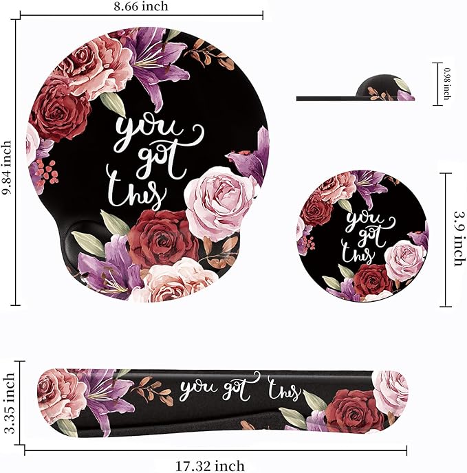Keyboard Wrist Rest and Mouse Pad Wrist Support Set with CoastersErgonomic Gaming Mousepad for Home Office Working Studying Easy Typing &amp Pain ReliefYou Got This Adorable Peony Flower