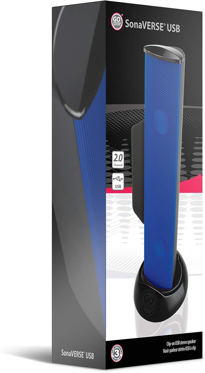 GOgroove SonaVERSE USB Speakers for Laptop Computer - USB Powered Mini Sound Bar with Clip-On Portable External Speaker Design for Monitor One Cable for Digital Audio Input and Power (Blue)