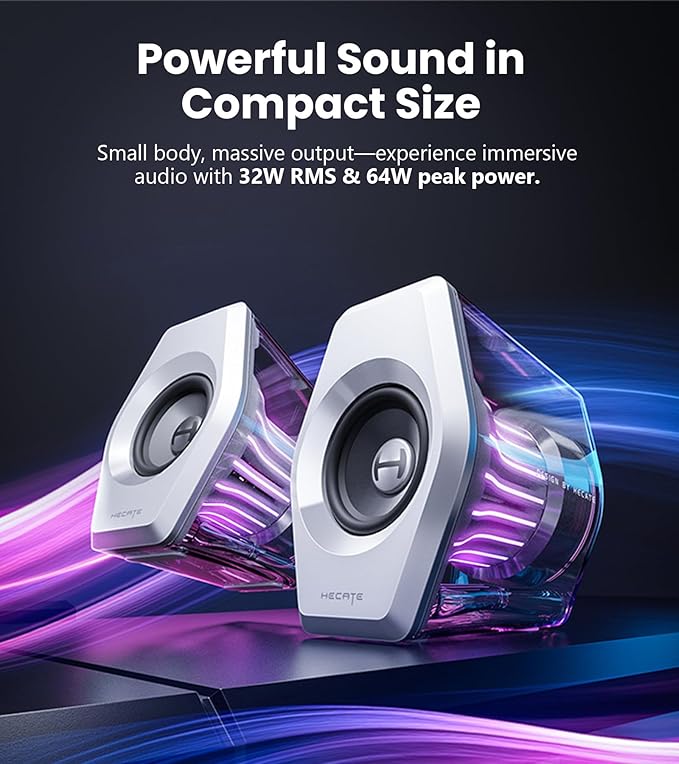 Edifier G2000 Pro Bluetooth Computer Speakers with 7.1 Virtual Surround Sound RGB Lighting USB &amp Aux Input - Ideal Gaming Desk Accessories for PC PS5 Game Console (White)