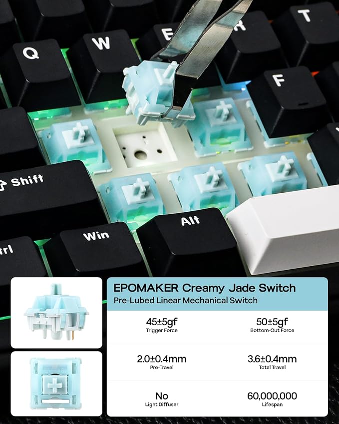 EPOMAKER TH99 Tri-Mode Wireless Mechanical Keyboard with 8000mAh Battery Hot Swappable Custom RGB Gaming Keyboard with Numpad Gasket Creamy for PC/Mac/Office (Black Creamy Jade)