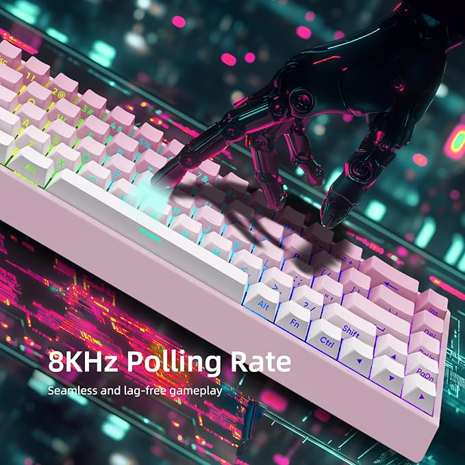 Mer68 Wired 68 Keys Magnetic Switch Mechanical Keyboard 8KHZ Polling Rate/Latency As 0.125MS/256KHZ Single Key Scan Rate/ARGB/ Hot Swappable Gaming Keyboard(Pink)