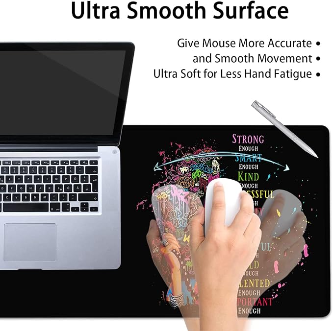 Large Mouse Pad Extended Office Desk Pad 31.5x11.8inErgonomic Memory Foam Mouse Wrist Rest Support for Home Office Computer Writing PadAfrican American Woman Black Women XXL Black Gaming Mouse Mat