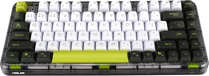 ASUS Jelly75 Wireless Keyboard KD201 – Tri-Mode (BT/2.4GHz/Wired) up to 5 Devices Hot-Swappable 1K Polling Rate Smooth Quiet Typing Windows/MacOS Toggle for Productivity/Gaming – Volt Green