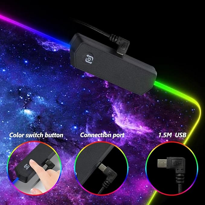 DINKY RGB Gaming Mouse Pad Large Extended Soft Led Mouse Pad with 14 Lighting Modes Water Resist Keyboard Pad Computer Keyboard Mousepads Mat 31.4×11.8 inches- Purple Nebula