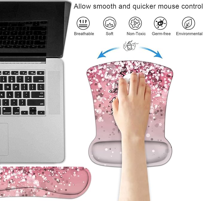 Keyboard Wrist Rest and Mouse Wrist Rest Pad Set with Coasters Ergonomic Support Non-Slip PU Base Easy Typing &amp Relieve Wrist Pain for Home Office Working Studying Pink Bible Verse Proverbs 31