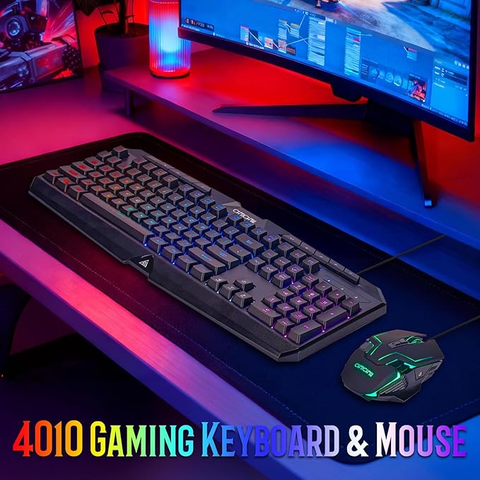 Wired Gaming Keyboard and Mouse Combo with LED Backlit10 Dedicated Multimedia Keys 19 Anti-ghosting Keys Light Up Computer Keyboard Programmable 7200 DPI RGB Mice with Software for PC Xbox PS5 PS4