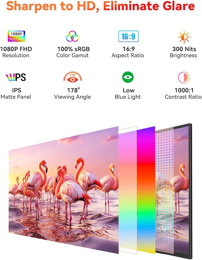 HotYeah 23.8 100Hz Portable Monitor 1080P FHD 100% sRGB IPS USB-C HDMI Large External Monitor Home Gaming 2nd Screen w/180° Adjustable Kickstand for MacBook Laptop PC Phone Tablet Switch PS5