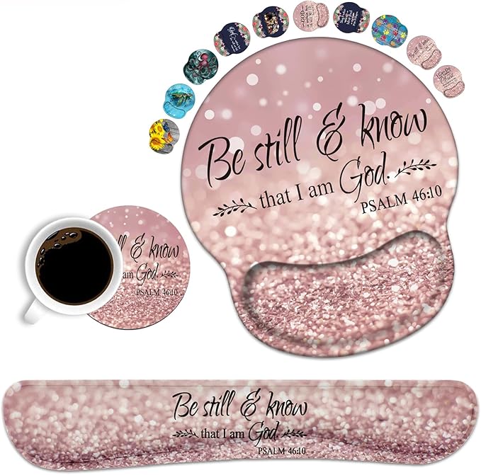 Keyboard Wrist Rest and Mouse Pad Wrist Rest Support Set with Coasters Non-Slip PU Base for Gaming and Office Comfortable &amp Lightweight for Easy Typing &amp Pain Relief - Quote Bible Verses Psa