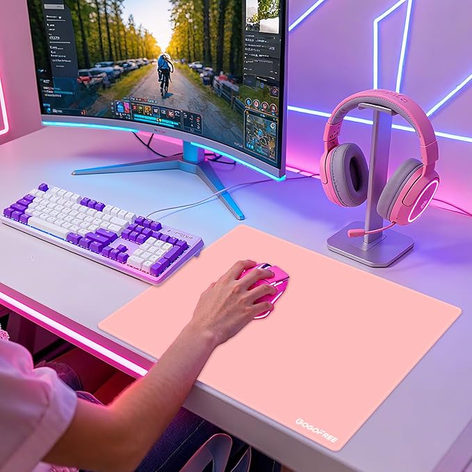 Glass Gaming Mouse Pad Professional Esport Tempered Glass Mouse Pad Ultra-Smooth Micro-Etched Surface for Top Speed and ControlHard Mousepad Pink(19.7L x 15.8W inches)