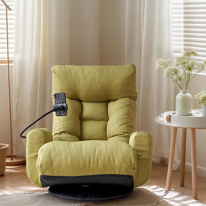 360° Swivel Gaming Floor Chair - 3 Position Adjustable Ergonomic Design with Armrests &amp Phone Holder Perfect for Teens &amp Adults (Green)