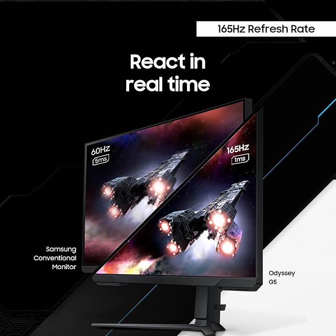 SAMSUNG 27-Inch Odyssey G51C Series QHD Gaming Monitor 165Hz 1ms VESA Display HDR10 AMD FreeSync Premium Black Equalizer Virtual Aim Point LS27CG512ENXZA
