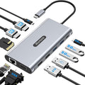 USB C Docking Station 12-in-1 USB C Hub Dual Monitor with 2 HDMI VGA RJ45 100W PD USB-C Data 2 USB 3.0 2 USB 2.0 SD/TF Card Reader for MacBook/Dell/HP/Lenovo