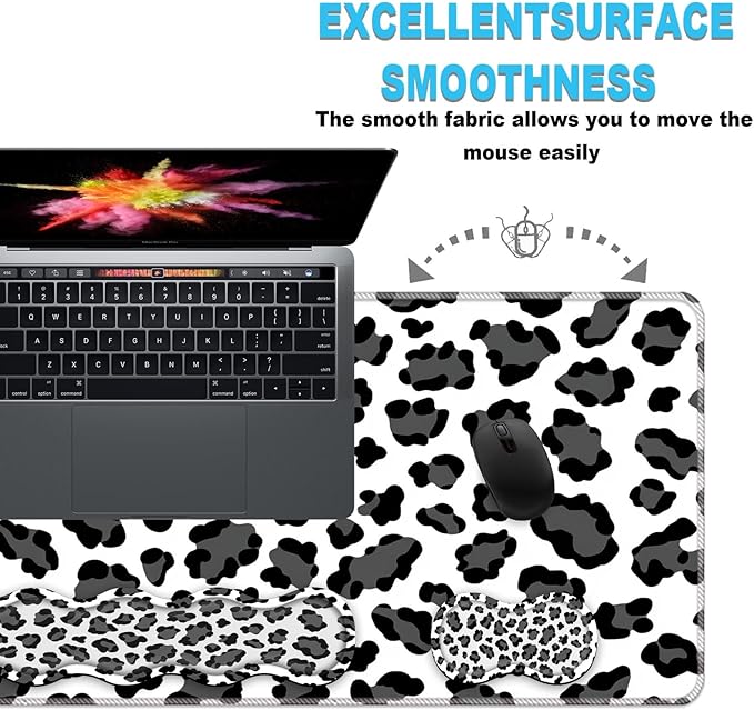 Keyboard Wrist Rest and Mouse Pad Set31.5x11.8 Inches Desk MatWaterproof Non-Slip Ergonomic Wrist Support for Pain ReliefExtended Desk Protector for Office Home GamingLeopard Print