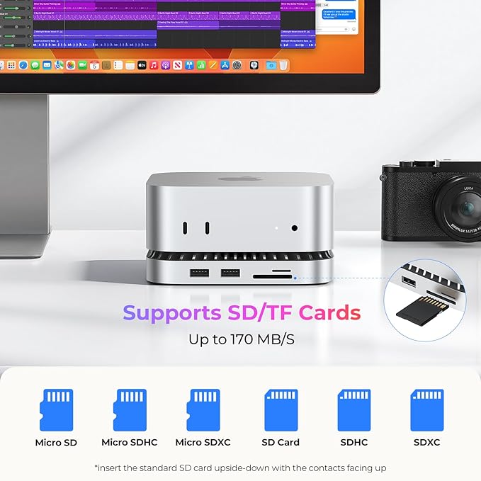 Raycue Mac mini M4 Dock &amp Stand with 8T NVMe SSD Enclosure 2 USB A 10Gbps10G USB C Data Port 5G USB A*2 USB-C Charge SD/TF Audio for Mac mini M4/ M4 Pro