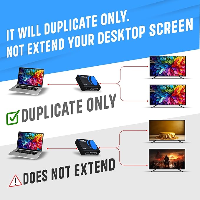 OREI 4K 1 in 2 Out HDMI Splitter Duplicate/Mirror Only UltraHD 4K @ 30 Hz 1x2 Will NOT Bypass HDCP HDMI Supports 3D Full HD 1080P for Xbox PS4 PS3 Fire Stick Blu Ray Apple TV HDTV - Adapter Included