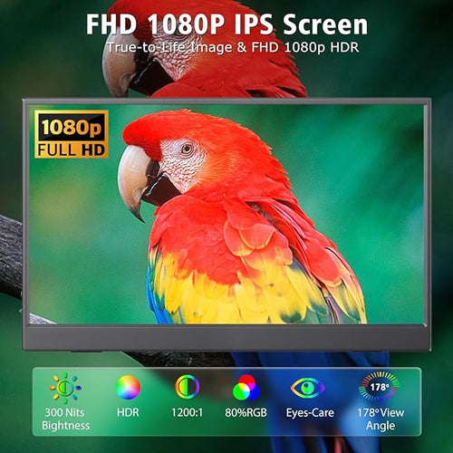 15.6 Inch Portable Monitor 1080P FHD IPS Gaming Display Monitor with USB-C &amp HDMI Light Weight Ultra-Slim External Second Screen with Smart Cover &amp Speakers for LaptopPC Mac Phone PS5 Swi