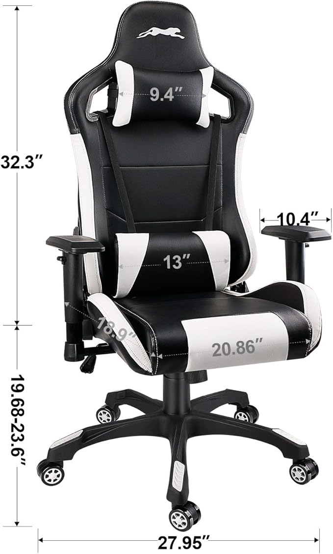 Leopard Gaming Chair High Back PU Leather Office Chair Adjustable Video Gaming Chairs Swivel Racing Chair with Adjustable Armrest (Black/White)