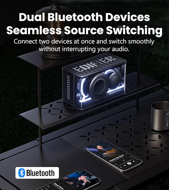 Edifier QD25 Bluetooth Speaker | Portable Desktop Audio 25W (RMS) Dynamic Sound Hi-Res Audio Splendid Light Effects 15H Playtime Bluetooth 6.0 Wireless Stereo Pairing Black