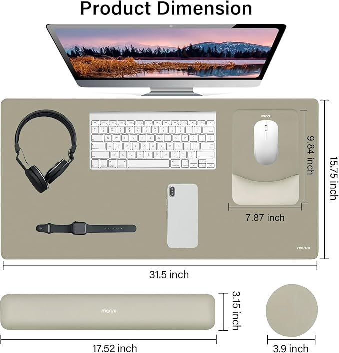 MOSISO Keyboard Mouse Pad Set Large Gaming Mouse Pad&ampRectangular Keyboard Wrist Rest&ampMousepad with Wrist Rest&ampCoaster Ergonomic Non-Slip&ampEasy Typing Pad with Curved Silicone Lining
