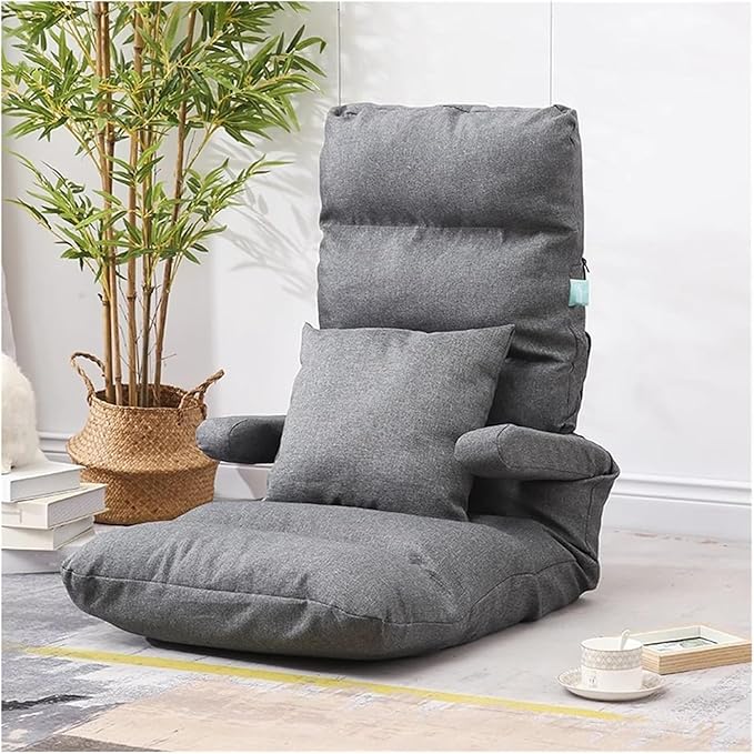 ELEFOCUS Adjustable Floor Gaming Chair Foldable Lazy Sofa Recliner with Armrest Comfy Chaise Lounge Bed Sleeper for Bedroom(Grey)