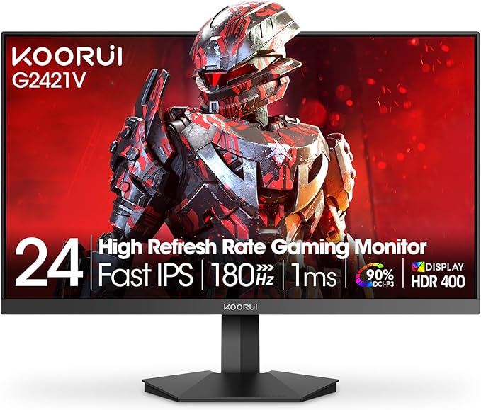 KOORUI 24 Gaming Monitor180Hz 1ms Fast IPS Monitor 1440P HDR400 Display 90% DCI-P3 Color Gamut Adaptive Sync Slim Frame VESA Mountable HDMI 2.0 DP 1.4 G2421V