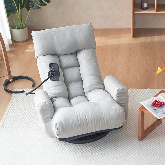 Anwick 360 Swivel Folding Armrest Gaming Chair with Phone Holder 5 Position Adjustable Sofa for Home and Living Room Indoor (Gray)