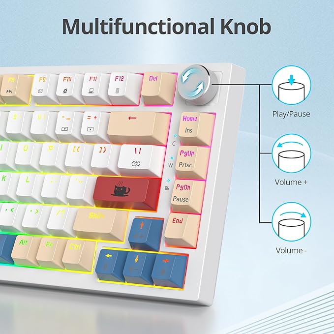 Guffercty kred 75% Retro Keyboard with Knob Custom Gasket Mounted Wired Mechanical Gaming Keyboard 75 Percent RGB Hot Swap for Mac/Windows/Linux (Gasket 82 Soy Milk)