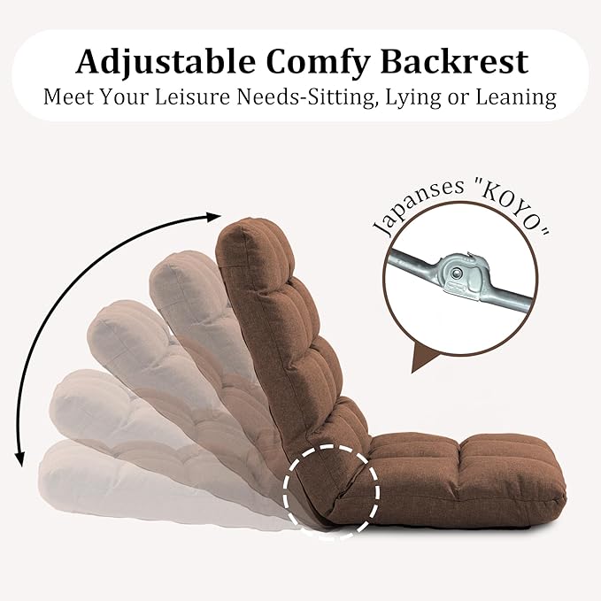 Folding Floor Gaming Chair with Back Support 14-Position Adjustable Recliner - Padded Cushion with Breathable Linen &amp Cotton Blend for Adults &amp Kids Perfect for Gaming Reading &amp Meditat