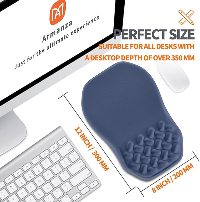 Ergonomic Slope Mouse Pad Wrist Support Wrist Rest Mousepad for Carpal Tunnel Pain Relief with Massage Bulge and Slow Rebound Memory Foam (12x8 inch Deep Blue)