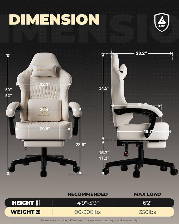 GTPLAYER Gaming Chair for Adults Ergonomic Video Game Chairs Footrest &amp Linkage Armrest Reclining High Back Silla Gamer with Wider Seat for Home Office Ace Pro Cream