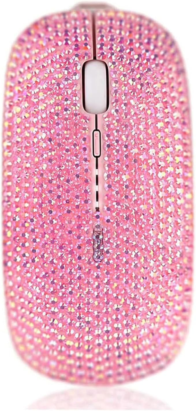 Pink Colorful Bling Luxury Crystal Rhinestone 2.4G Wireless Mouse for Laptop Computer Cute Mouse for Girls - Pink Colorful