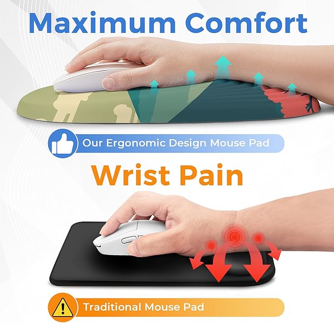 Ergonomic Mouse Pad with Wrist Support Memory Foam Wrist Rest for Pain Relief &amp Carpal Tunnel Non-Slip Base for Office Computer PC Laptop (12x8x1.2inch Fujisan)
