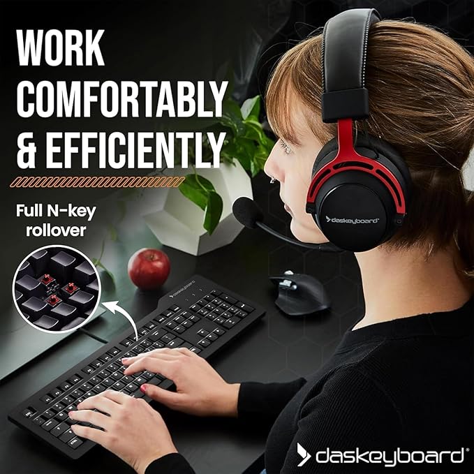 Das Keyboard Prime 13 Mark II Backlit Wired Mechanical Keyboard Cherry MX2A Red Mechanical Switches Clean White LED Backlit Keys USB Pass-Through Aluminum Top Panel (104 Keys Black)