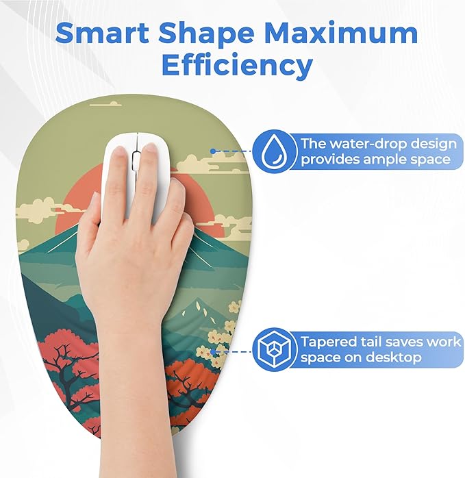 Ergonomic Mouse Pad with Wrist Support Memory Foam Wrist Rest for Pain Relief &amp Carpal Tunnel Non-Slip Base for Office Computer PC Laptop (12x8x1.2inch Fujisan)