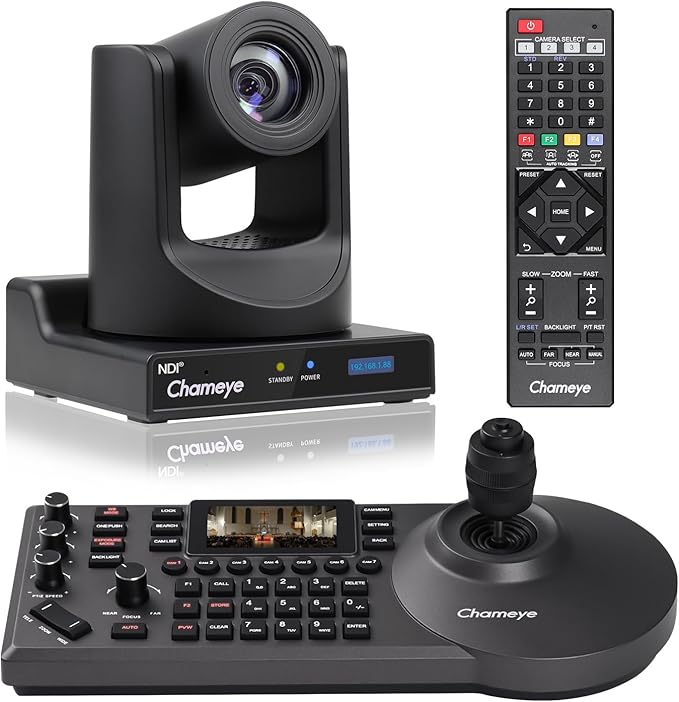 Chameye NDI PTZ Camera 30x Optical Zoom AI Auto Tracking PTZ Camera NDI PTZ Controller for Church Worship Education Events C730N+E300