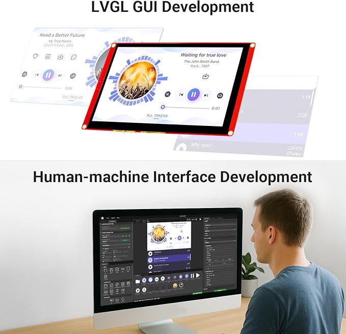 ELECROW ESP32 Display 800×480 7 Inch HMI Basic ESP32 RGB TFT LCD Touch Screen 32-Bit LX6 Dual-Core Processor Up to 240MHz Compatible with Arduino LVGL PlatformIO MicroPython